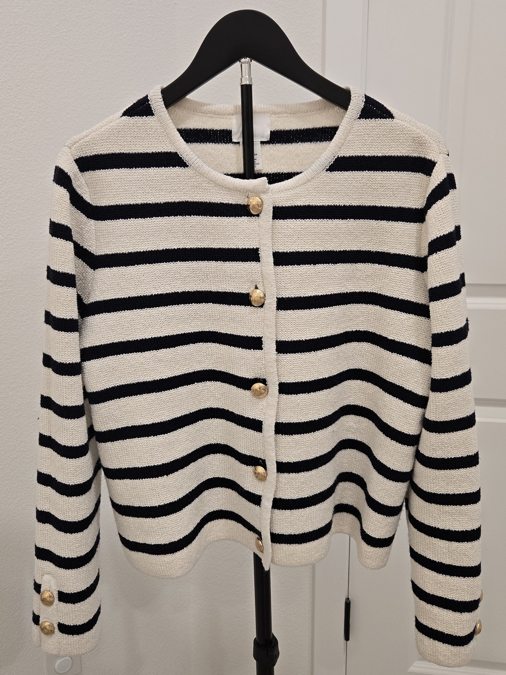 H&M Cream and Black Striped Button Cardigan with Gold Buttons